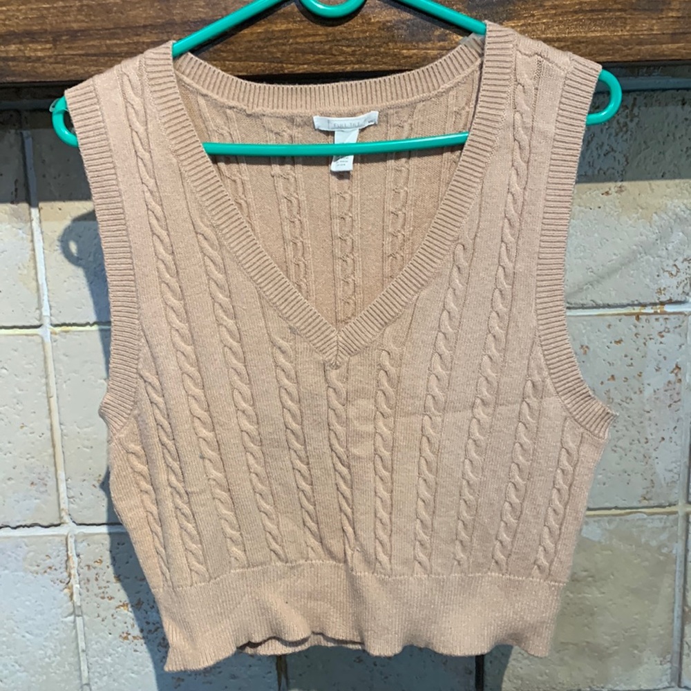 Tan sweater vest.